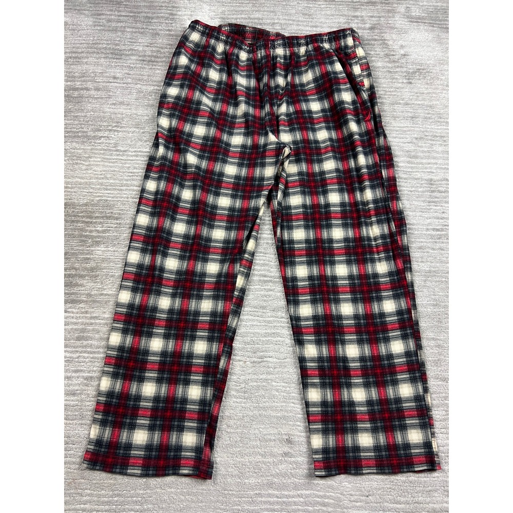 Nautica Pajama Pants Mens XL Red Black White Plaid Sleepwear Elastic Waist